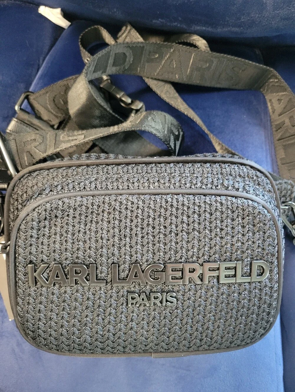 Karl Lagerfeld Black Woven Belt Bag with Embossed Logo